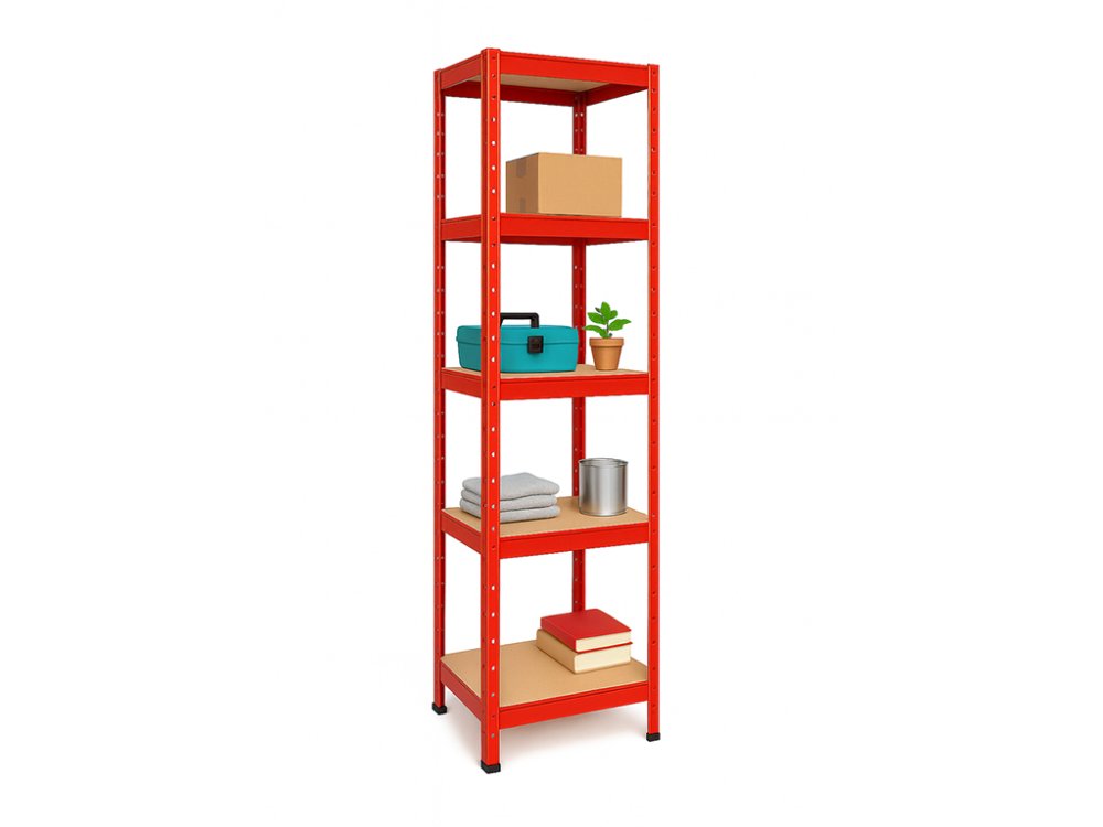 Regál 1800x400x400 mm lakovaný 5-policový, nosnost 875 kg - červený