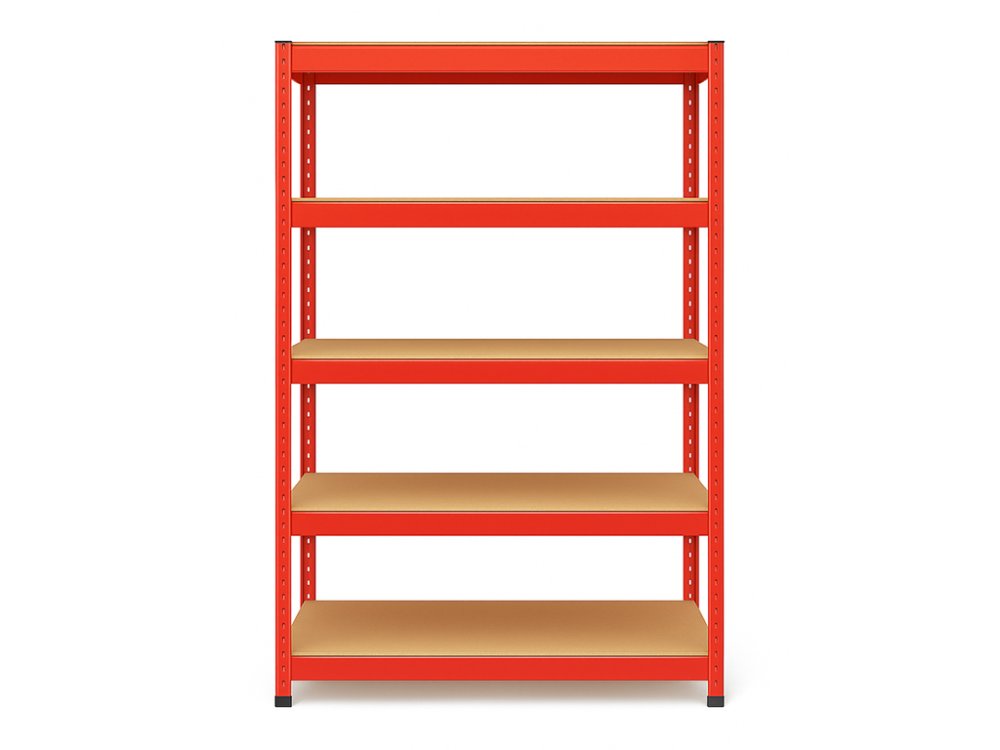 Regál 1800x900x400 mm lakovaný 5-policový, nosnost 875 kg - červený - 5ks