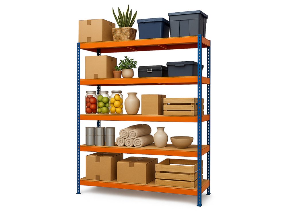 Regál 2160x1800x500 mm profesionální 5-policový, nosnost 1500 kg - modro-oranžový