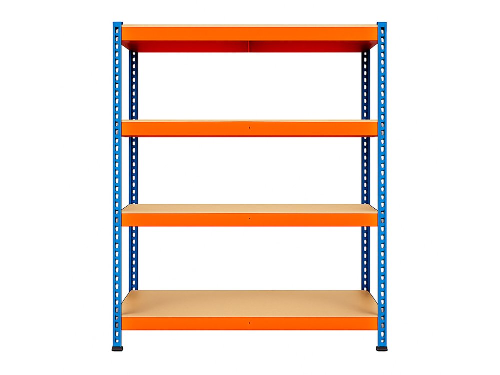 Regál 1800x1200x500 mm profesionální 4-policový, nosnost 1200 kg - modro-oranžový