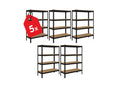 Regál 1500x700x300 mm lakovaný 4-policový, nosnost 700 kg - černý - 5ks