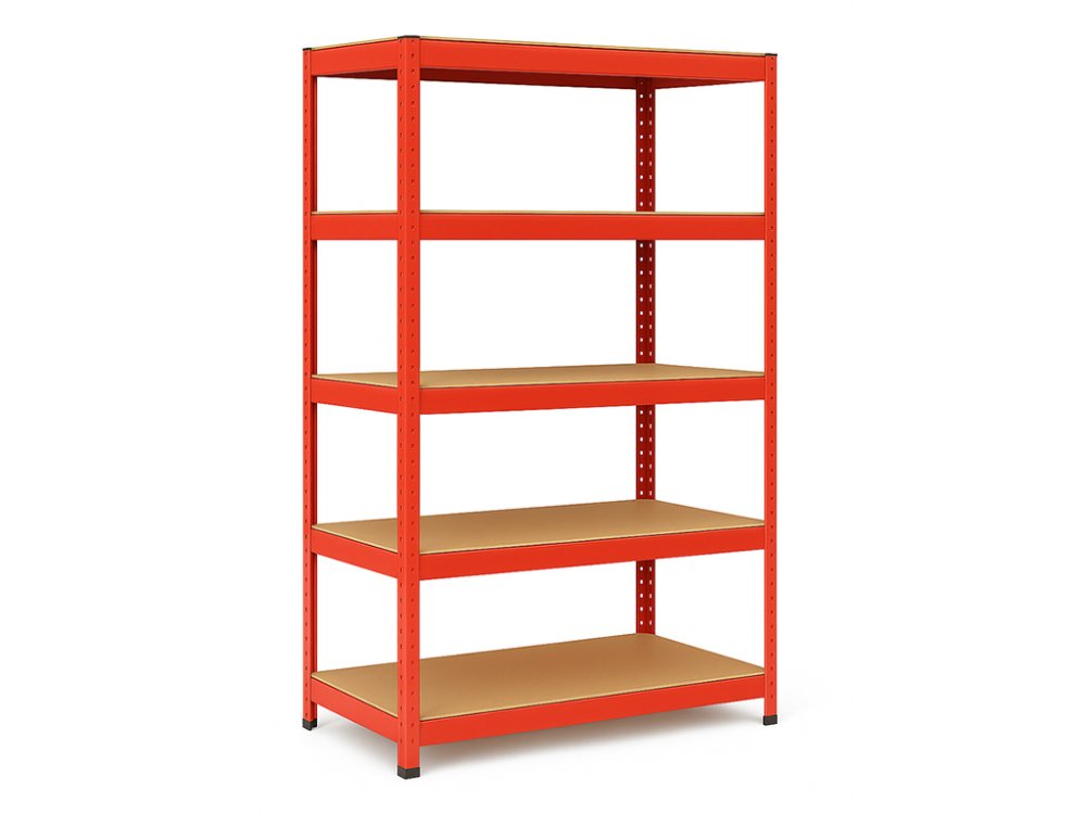 Regál 1800x900x400 mm lakovaný 5-policový, nosnost 875 kg - červený - 5ks