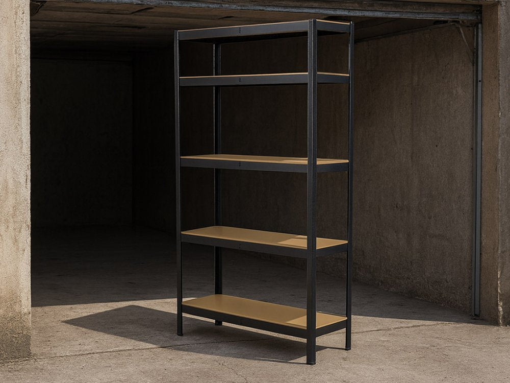Regál 1800x900x400 mm robustní lakovaný 5-policový, nosnost 875 kg - černý