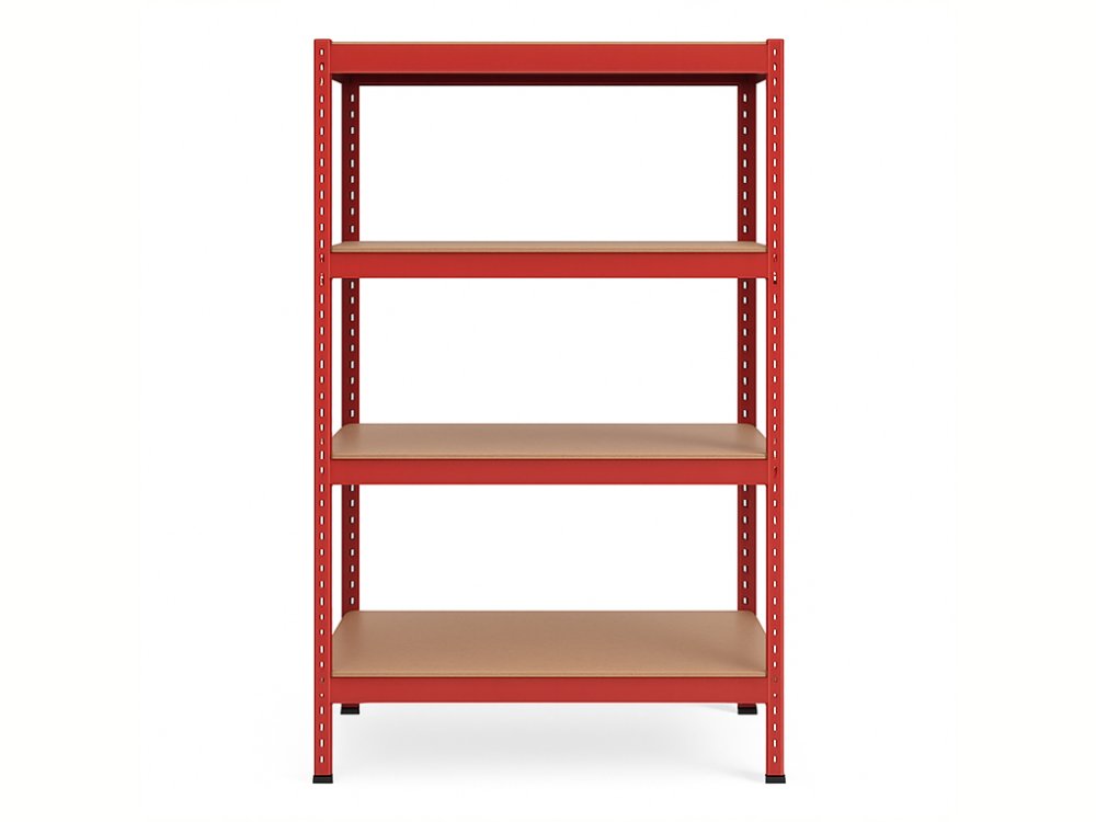 Regál 1500x700x300 mm lakovaný 4-policový, nosnost 700 kg - červený - 5ks