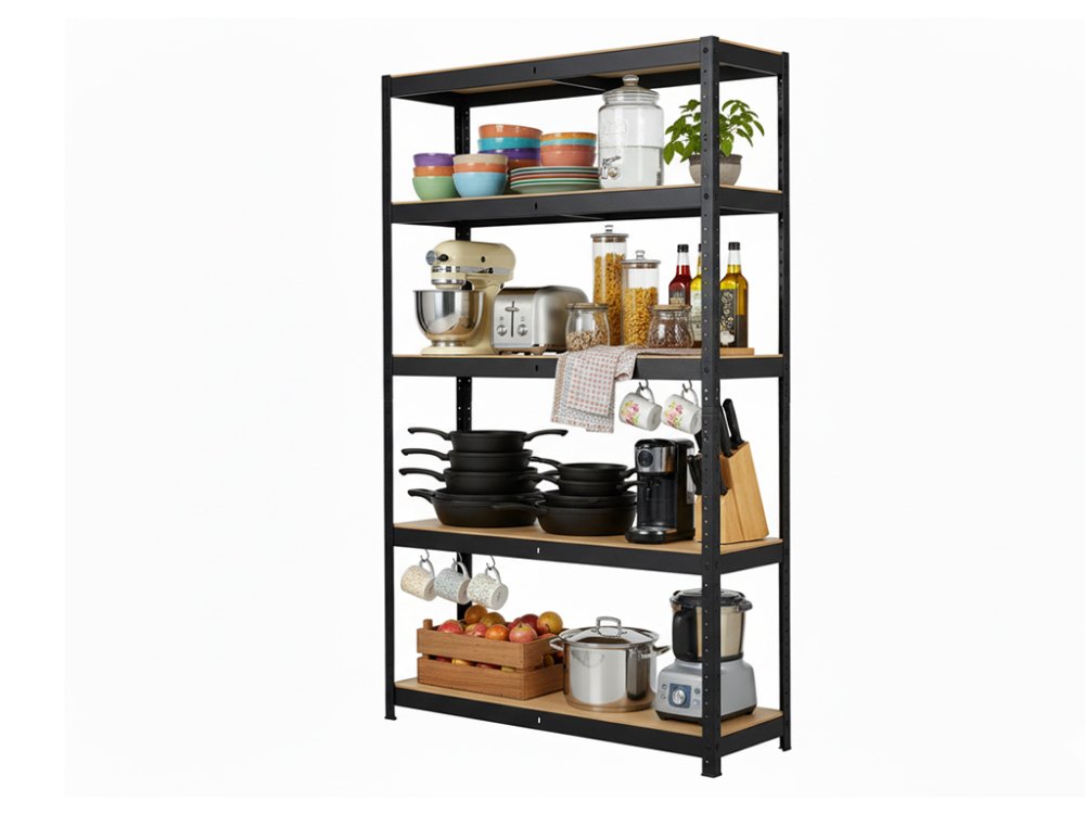 Regál 1800x900x300 mm lakovaný 5-policový, nosnost 875 kg - černý