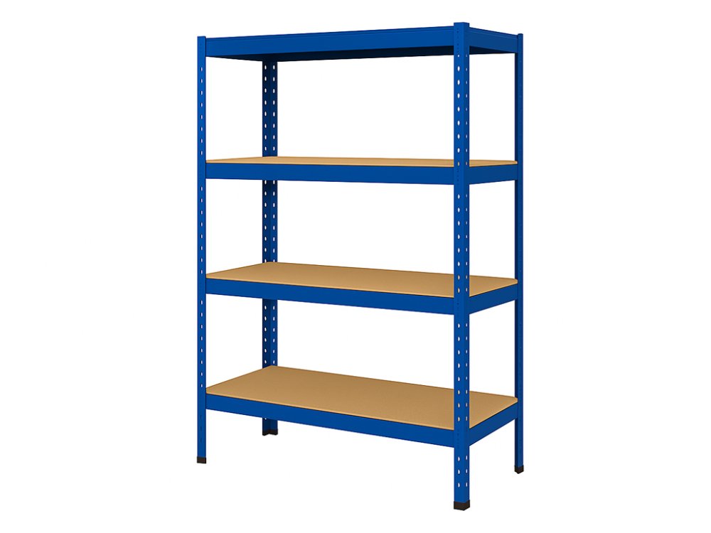 Regál 1500x700x300 mm lakovaný 4-policový, nosnost 700 kg - modrý - 5ks