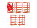 Regál 1800x900x400 mm lakovaný 5-policový, nosnost 875 kg - červený - 5ks