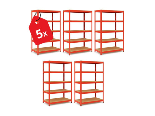 Regál 1800x900x400 mm lakovaný 5-policový, nosnost 875 kg - červený - 5ks