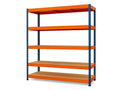 Regál 2160x1200x500 mm profesionální 5-policový, nosnost 1500 kg - modro-oranžový