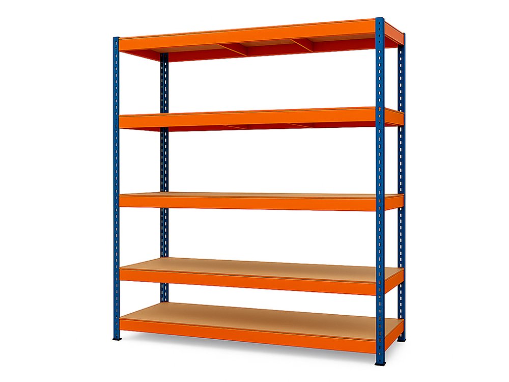 Regál 2160x1800x500 mm profesionální 5-policový, nosnost 1500 kg - modro-oranžový