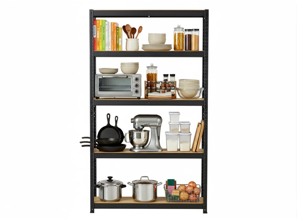 Regál 1800x900x400 mm robustní lakovaný 5-policový, nosnost 875 kg - černý
