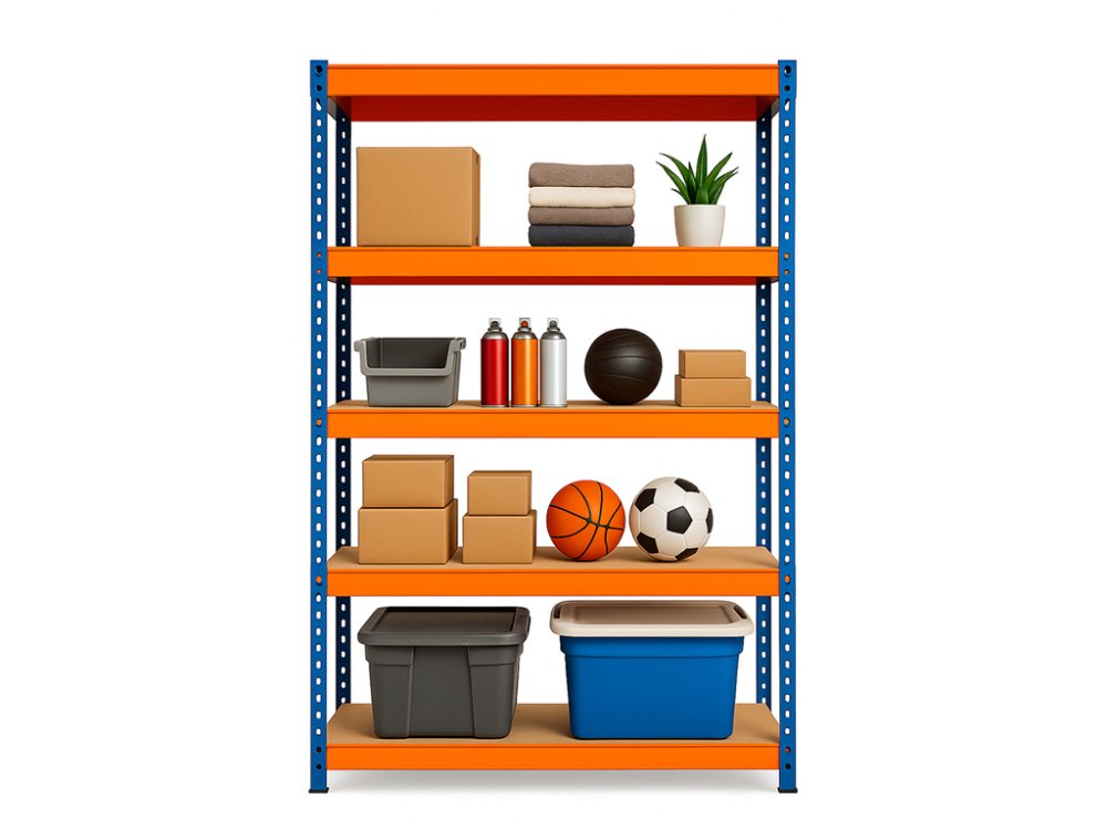 Regál 2160x1800x500 mm profesionální 5-policový, nosnost 1500 kg - modro-oranžový