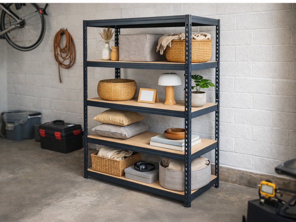 Regál 1600x800x400 mm lakovaný 5-policový, nosnost 875 kg, RIVET - černý