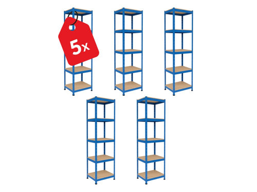 Regál 1800x400x400 mm lakovaný 5-policový, nosnost 875 kg - modrý - 5ks