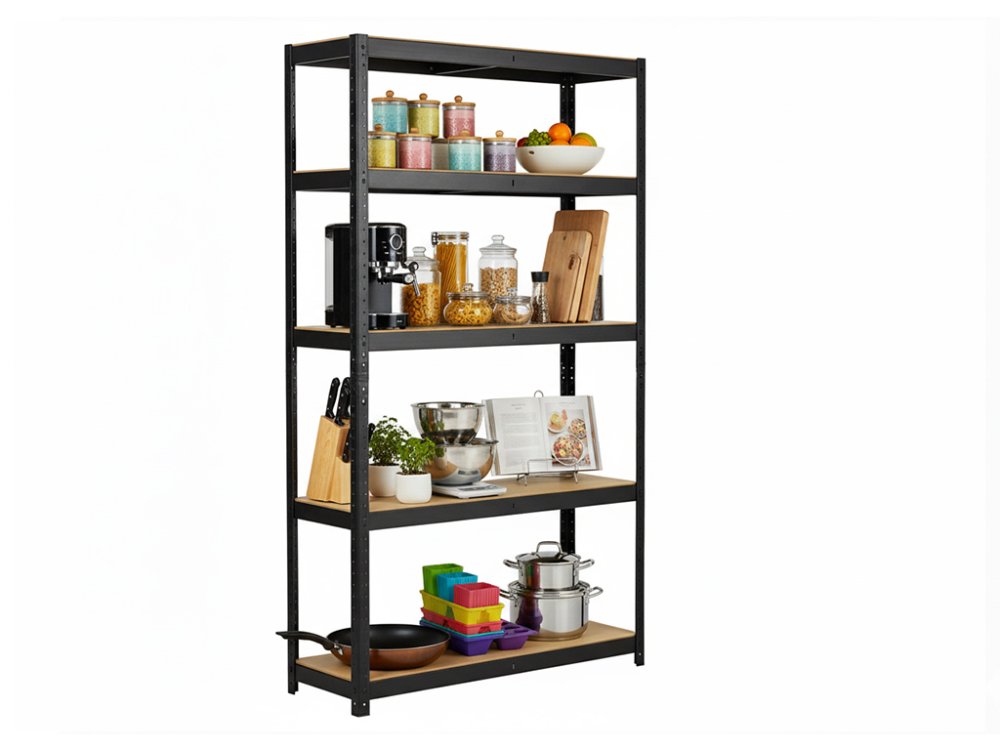 Regál 1800x900x400 mm lakovaný 5-policový, nosnost 875 kg - černý