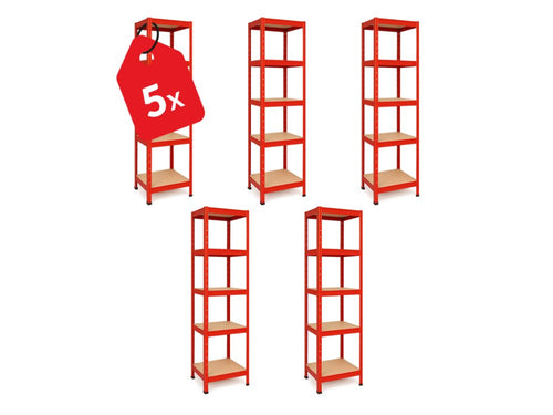 Regál 1800x400x400 mm lakovaný 5-policový, nosnost 875 kg - červený - 5ks