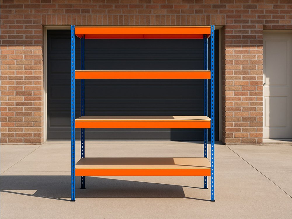 Regál 1800x1200x500 mm profesionální 4-policový, nosnost 1200 kg - modro-oranžový