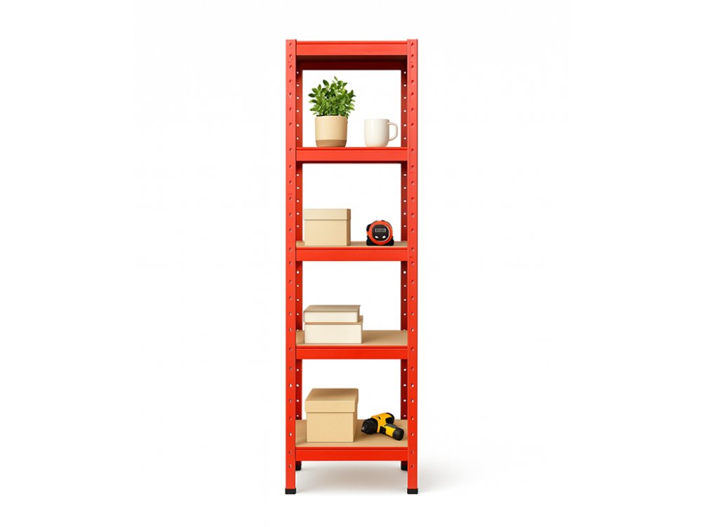 Regál 1800x400x400 mm lakovaný 5-policový, nosnost 875 kg - červený