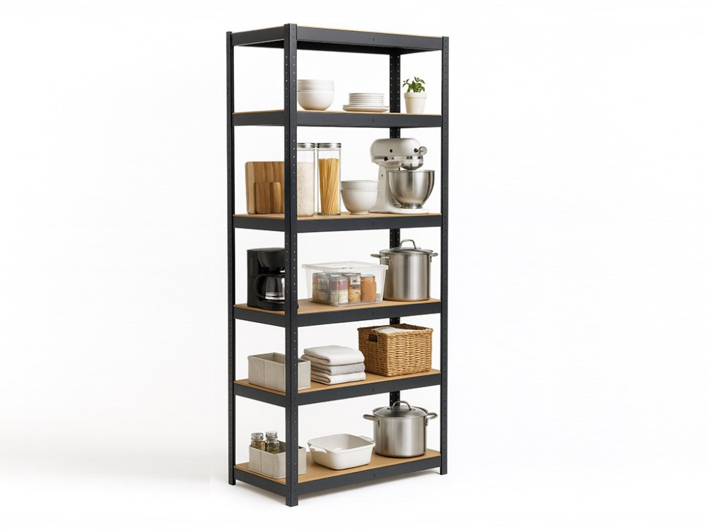 Regál 2400x900x400 mm lakovaný 6-policový, nosnost 1050 kg - černý