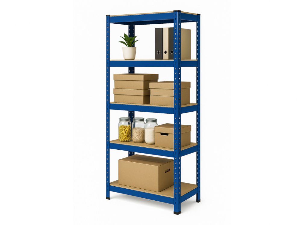 Regál 1500x700x300 mm lakovaný 4-policový, nosnost 700 kg - modrý - 5ks