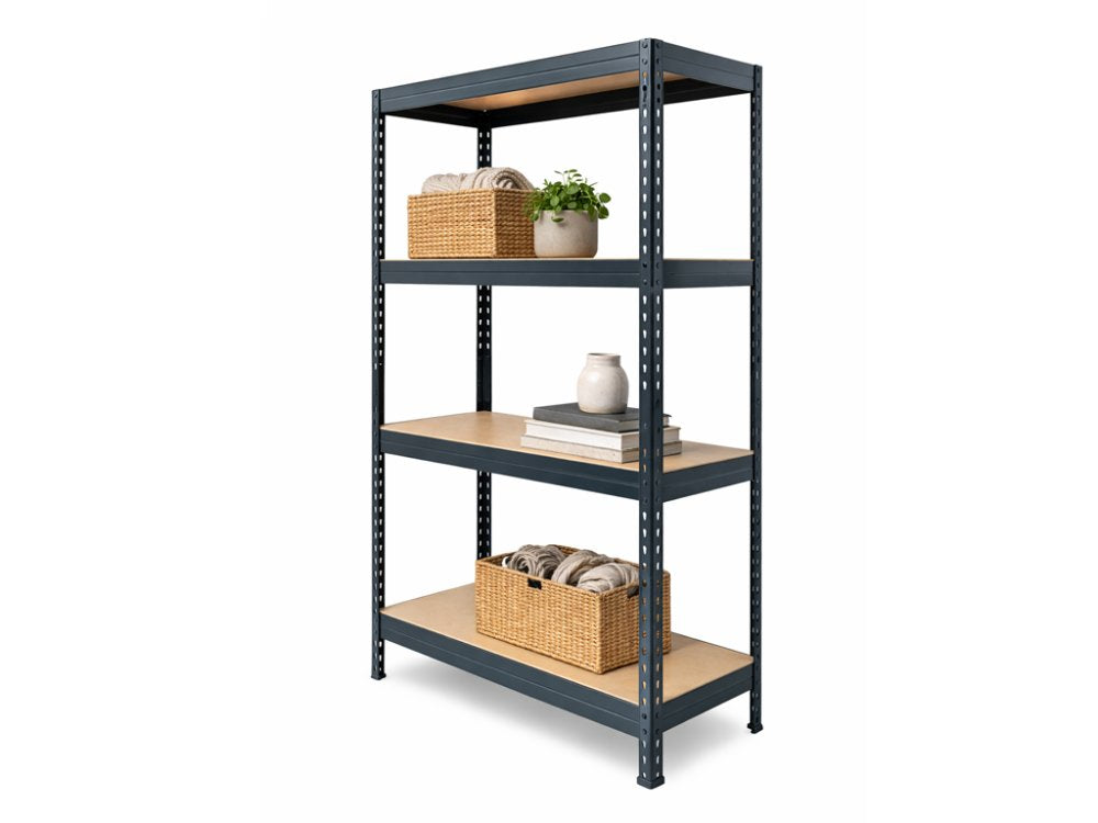 Regál 1500x700x300 mm lakovaný 4-policový, nosnost 700 kg, RIVET - černý