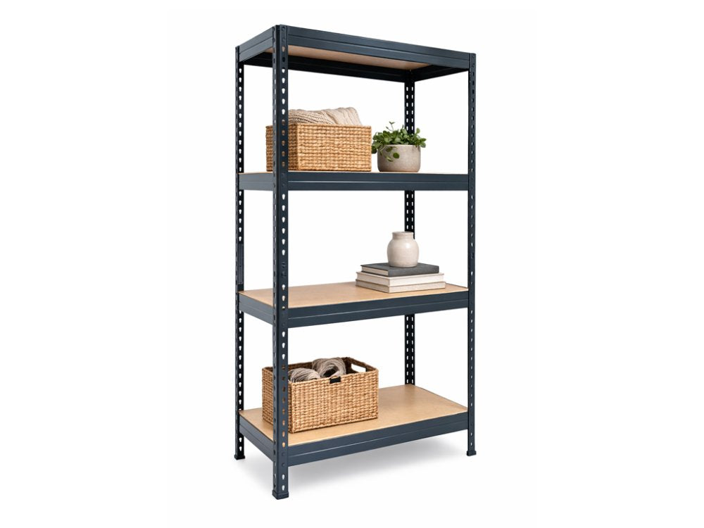 Regál 1500x700x300 mm lakovaný 4-policový, nosnost 700 kg, RIVET - černý