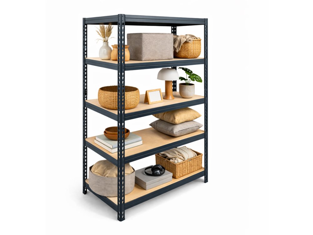Regál 1830x750x400 mm lakovaný 5-policový, nosnost 875 kg, RIVET - černý