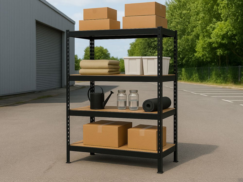 Regál 1800x1400x400 mm profesionální 4-policový, nosnost 1200 kg - černý