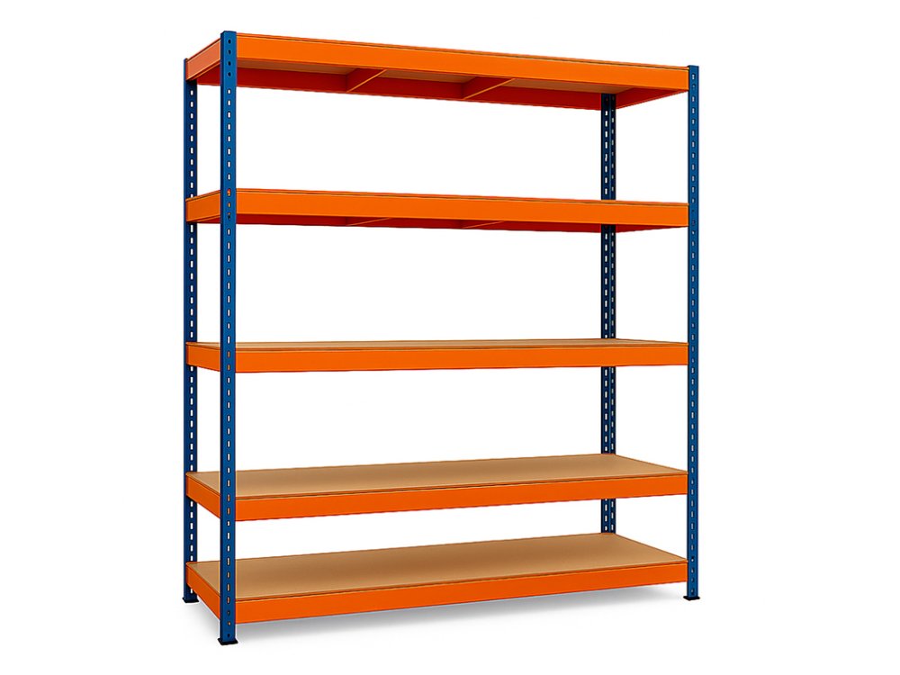 Regál 3120x1800x500 mm profesionální 5-policový, nosnost 1500 kg - modro-oranžový