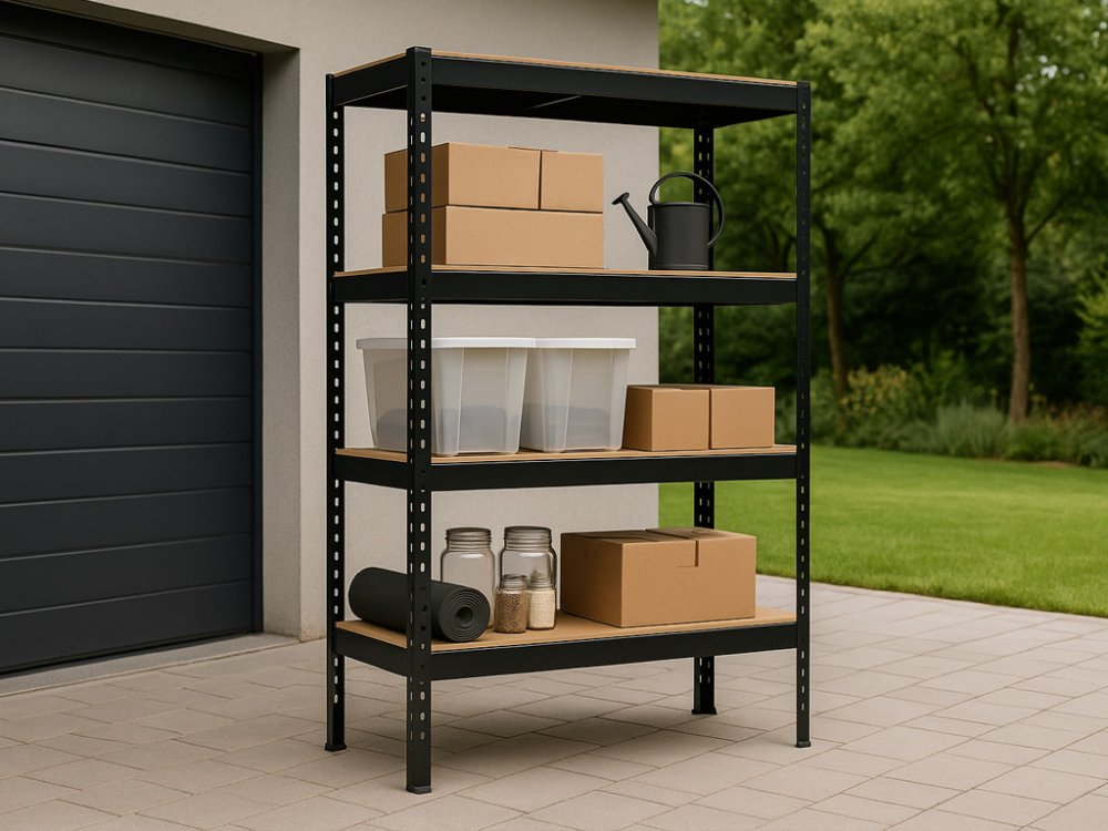 Regál 1680x1600x400 mm profesionální 4-policový, nosnost 1200 kg - černý