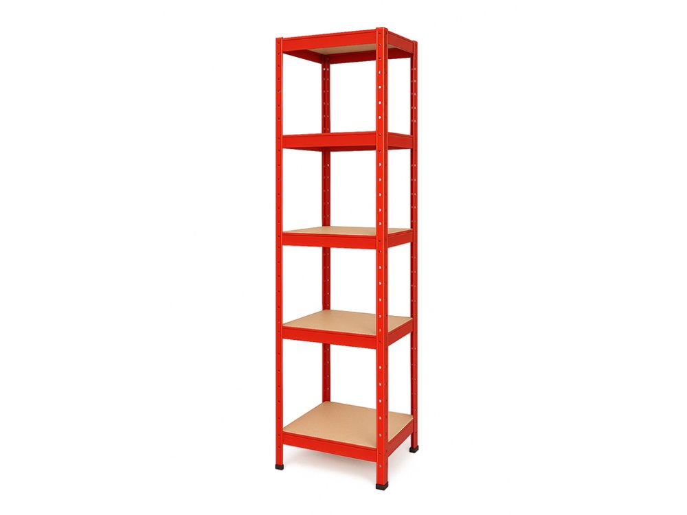Regál 1800x400x400 mm lakovaný 5-policový, nosnost 875 kg - červený - 5ks