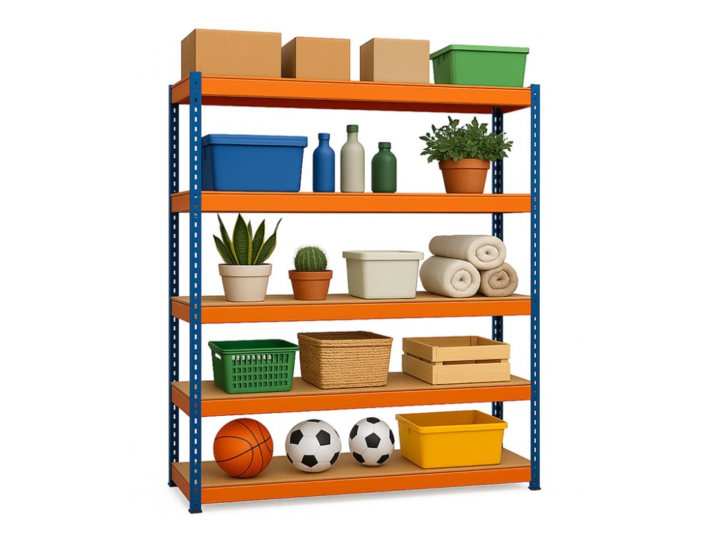 Regál 2160x1800x500 mm profesionální 5-policový, nosnost 1500 kg - modro-oranžový