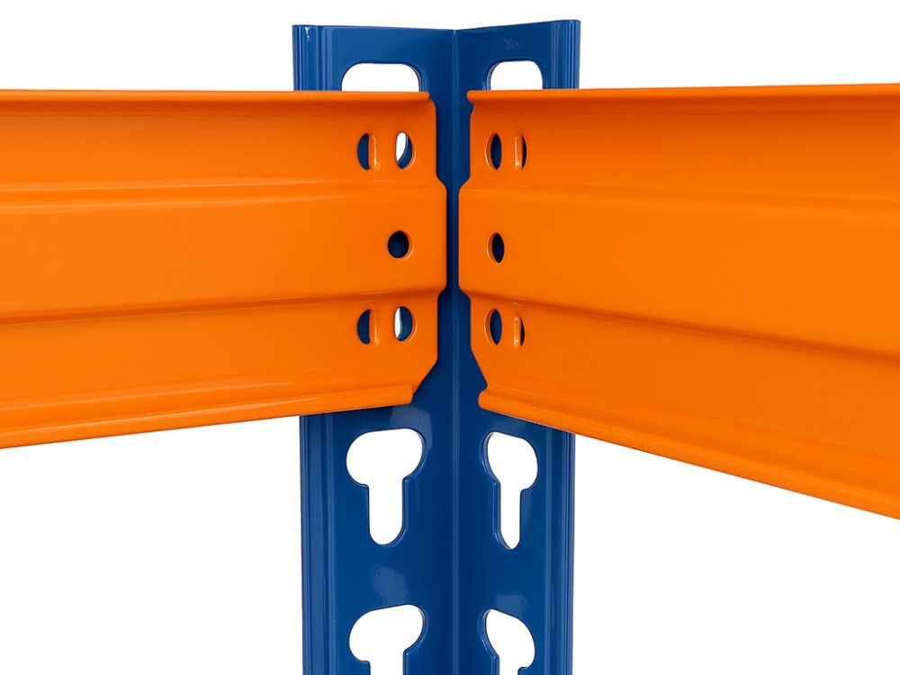 Regál 1800x1200x500 mm profesionální 4-policový, nosnost 1200 kg - modro-oranžový