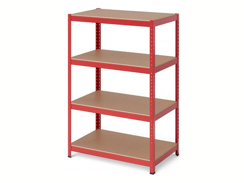 Regál 1500x700x300 mm lakovaný 4-policový, nosnost 700 kg - červený - 5ks