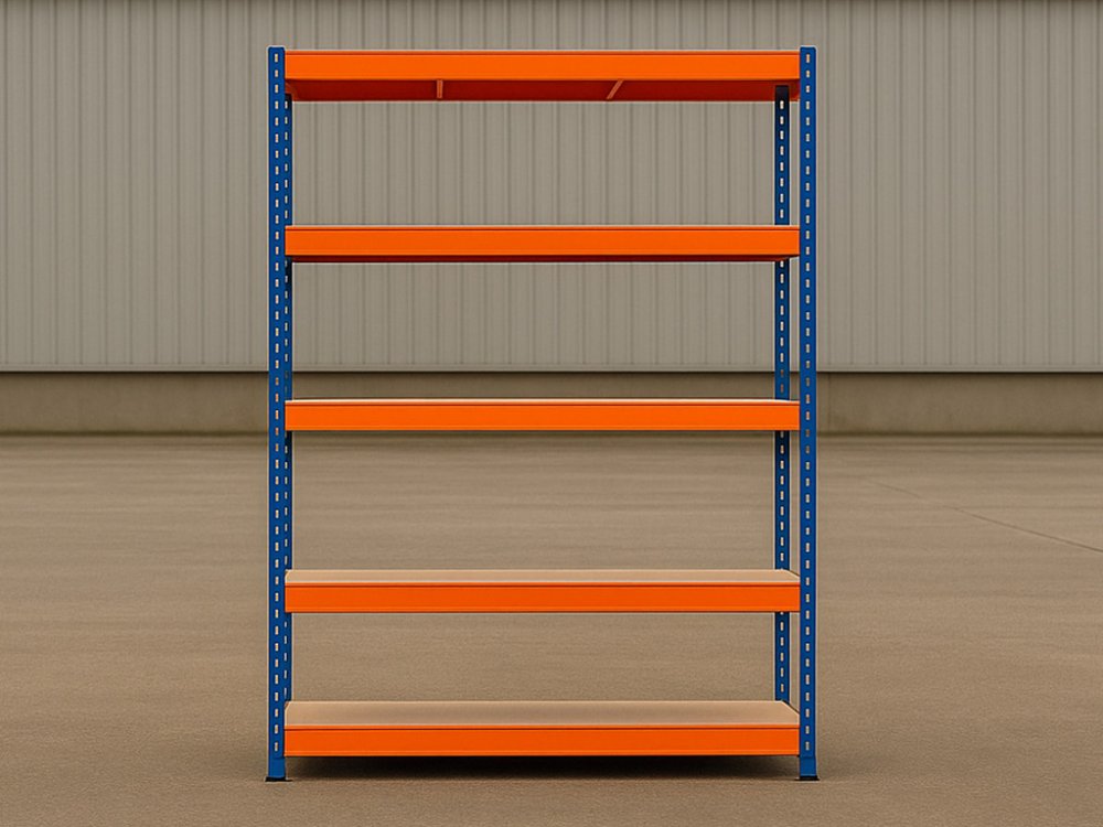 Regál 3120x1600x500 mm profesionální 5-policový, nosnost 1500 kg - modro-oranžový