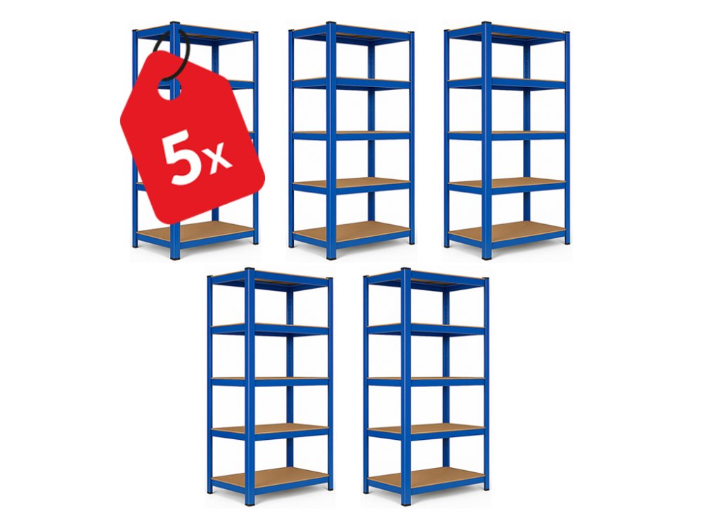 Regál 1800x900x400 mm lakovaný 5-policový, nosnost 875 kg - modrý - 5ks