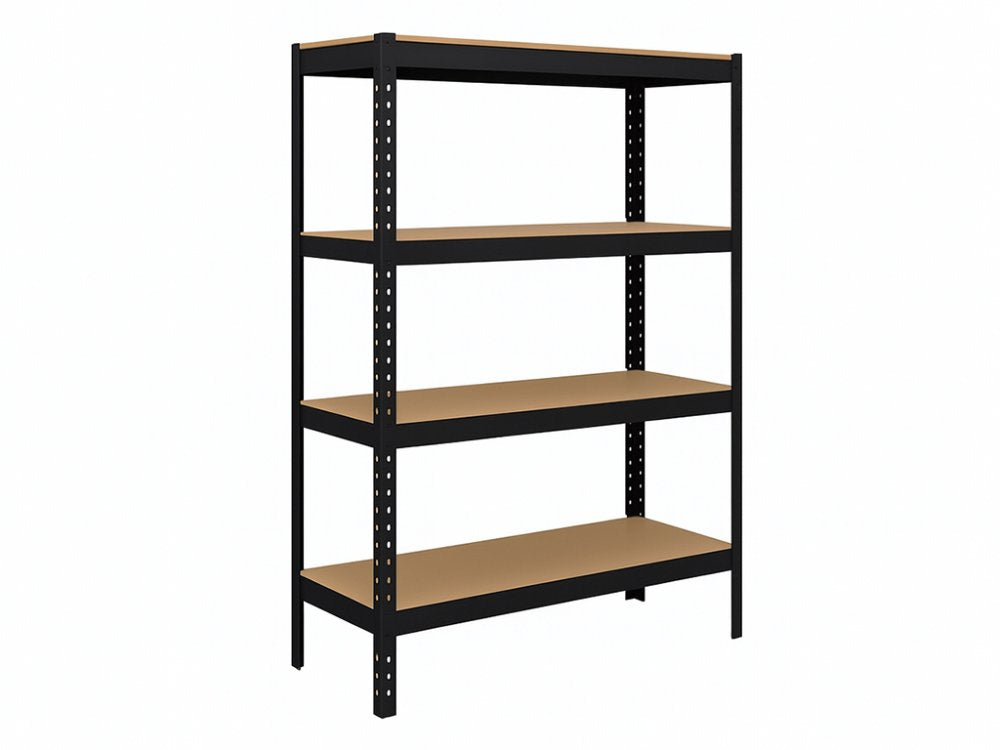 Regál 1500x700x300 mm lakovaný 4-policový, nosnost 700 kg - černý - 5ks