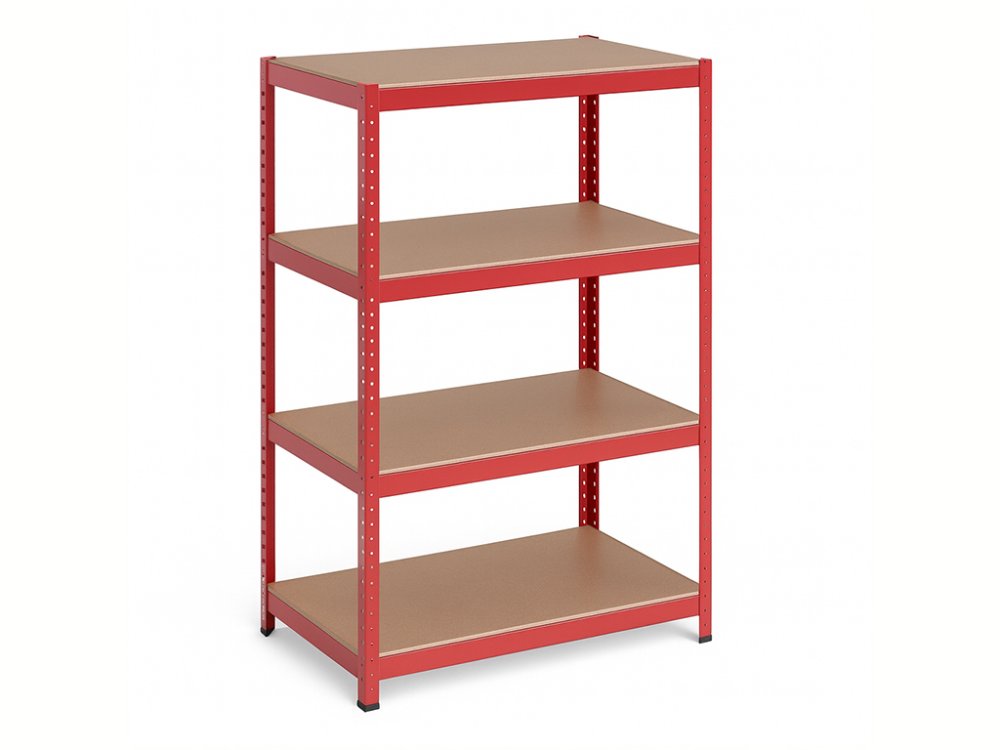 Regál 1500x700x300 mm lakovaný 4-policový, nosnost 700 kg - červený