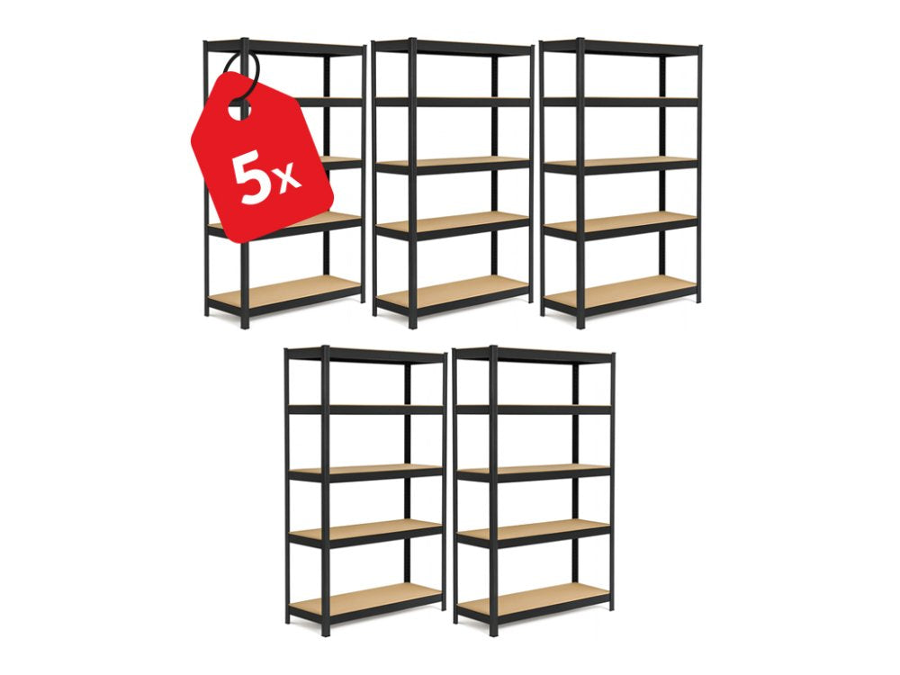 Regál 1800x900x400 mm lakovaný 5-policový, nosnost 875 kg - černý - 5ks