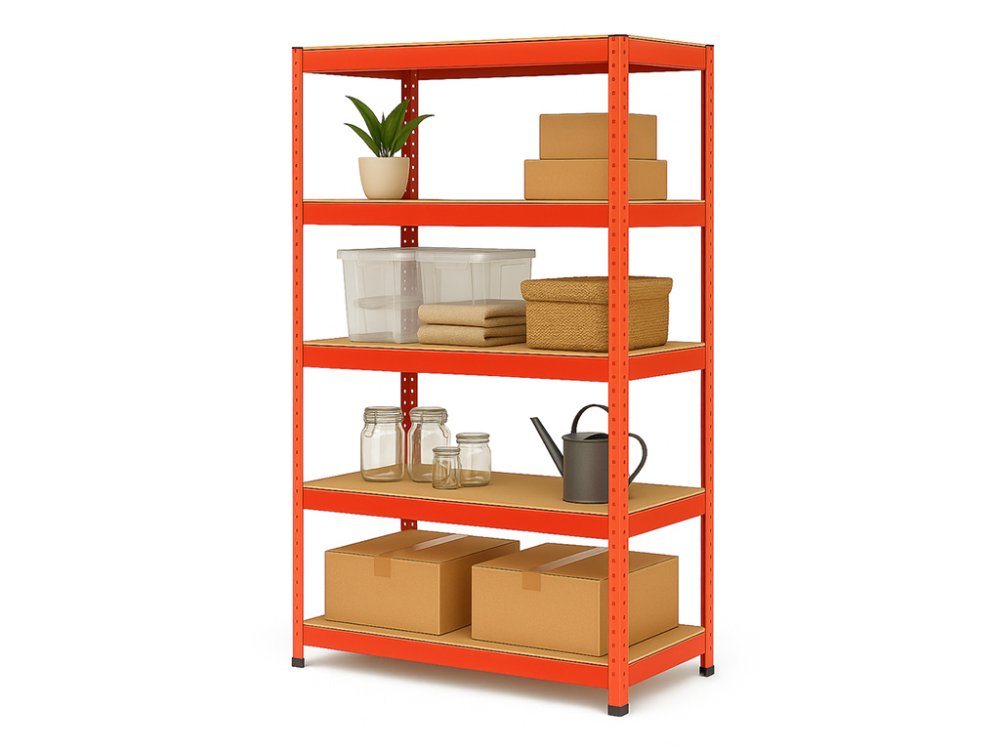 Regál 1800x900x400 mm lakovaný 5-policový, nosnost 875 kg - červený - 5ks