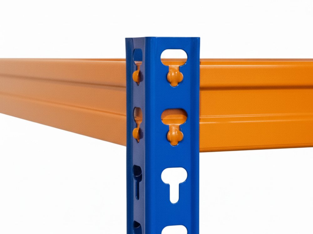 Regál 1800x1200x500 mm profesionální 4-policový, nosnost 1200 kg - modro-oranžový