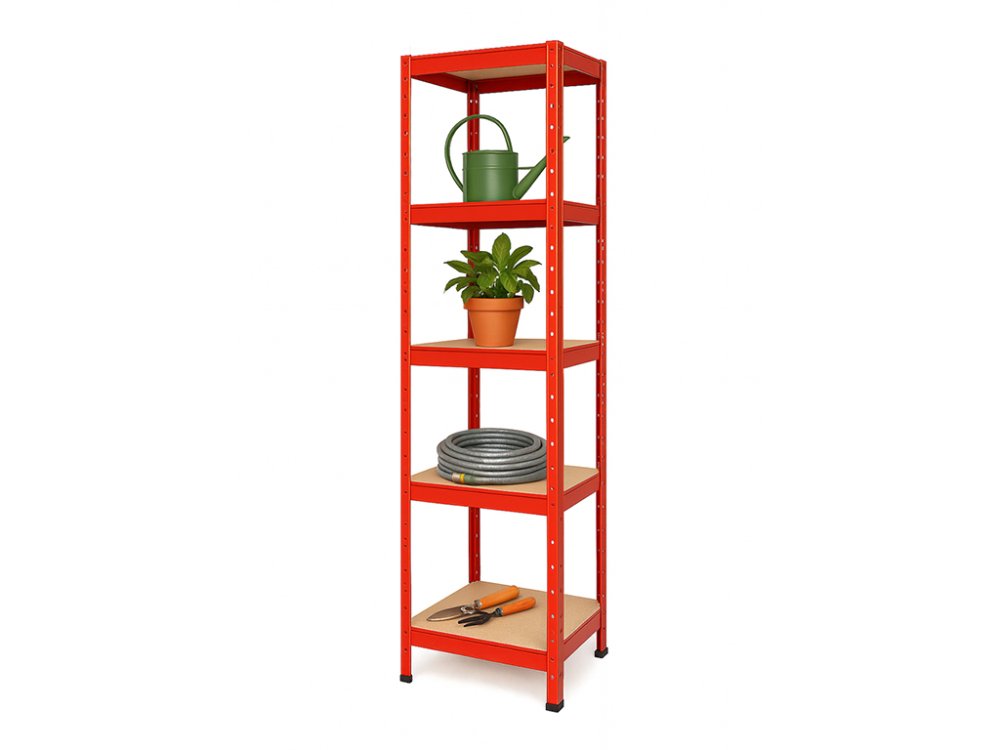 Regál 1800x400x400 mm lakovaný 5-policový, nosnost 875 kg - červený