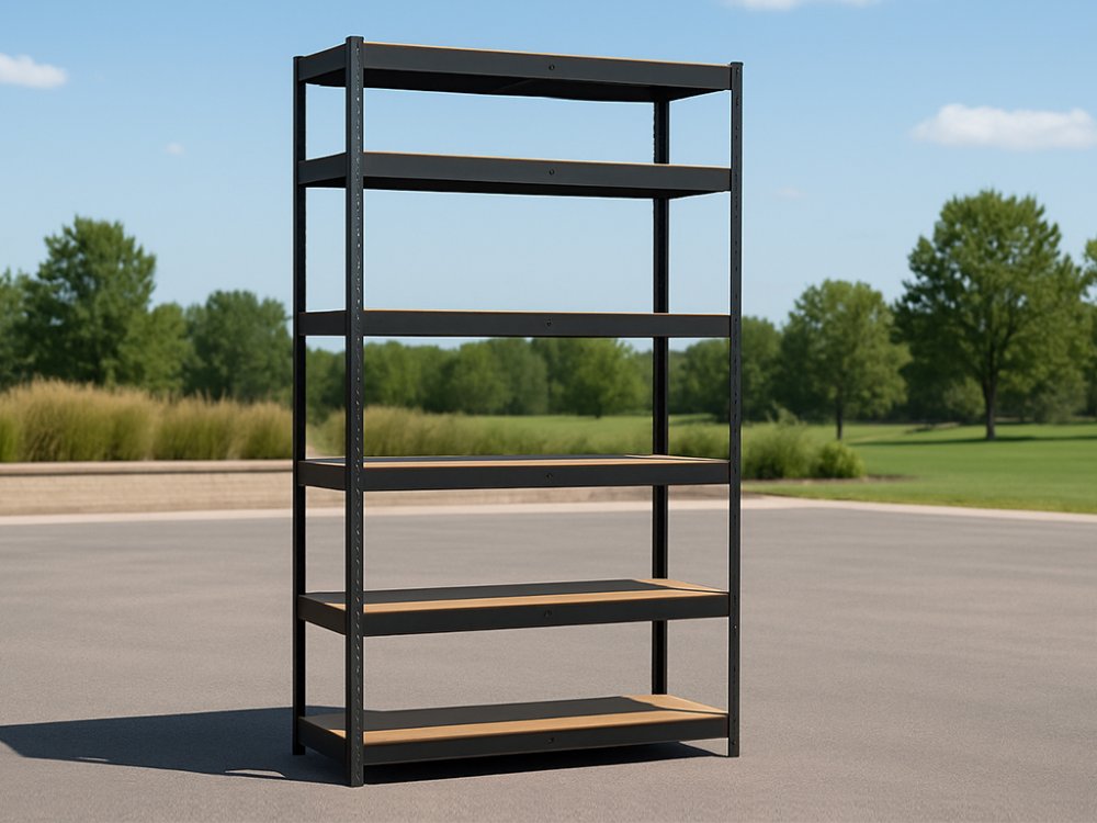 Regál 2200x900x450 mm lakovaný 6-policový, nosnost 1050 kg - černý