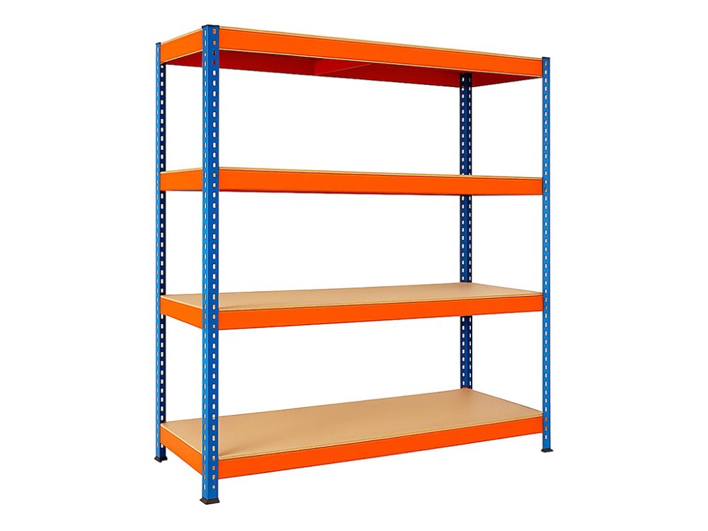 Regál 1800x1800x500 mm profesionální 4-policový, nosnost 1200 kg - modro-oranžový