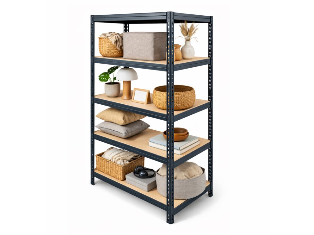 Regál 1830x600x400 mm lakovaný 5-policový, nosnost 875 kg, RIVET - černý